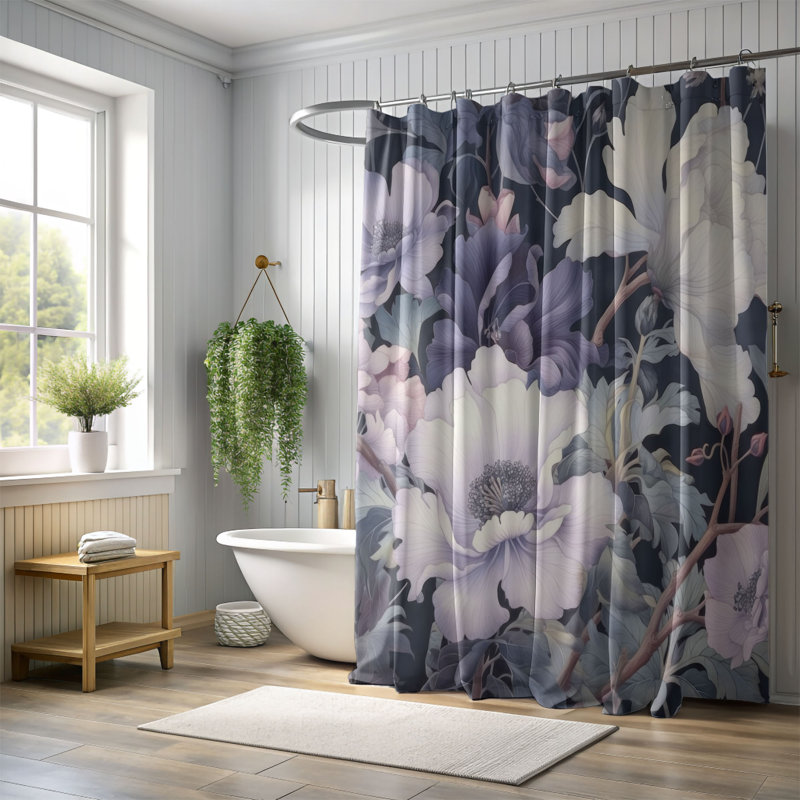 Floral Shower Curtain, 74"H x 71"W