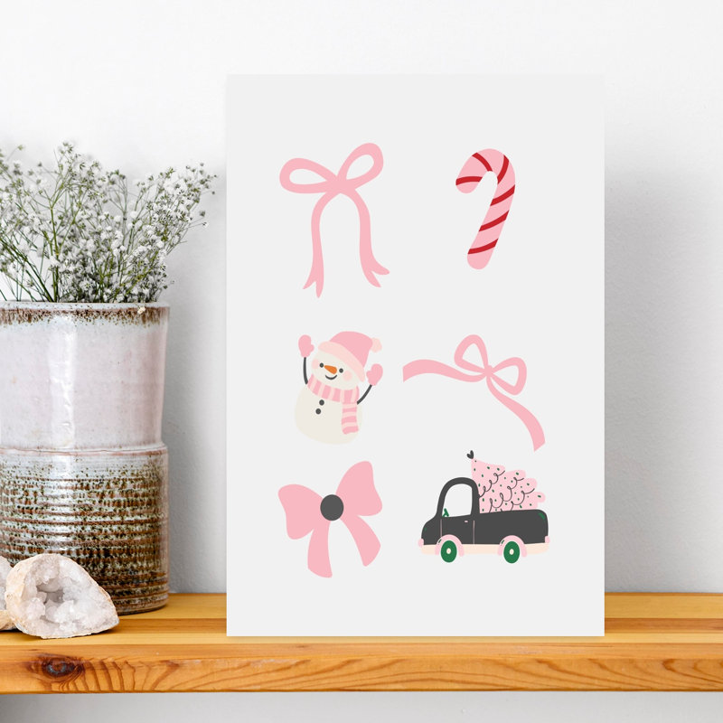 Pink Christmas Icons Minimalist Abstract Contemporary Christmas Tree Winter Landscape Wall Art Print 1 Piece Wrapped Canvas Wall Art