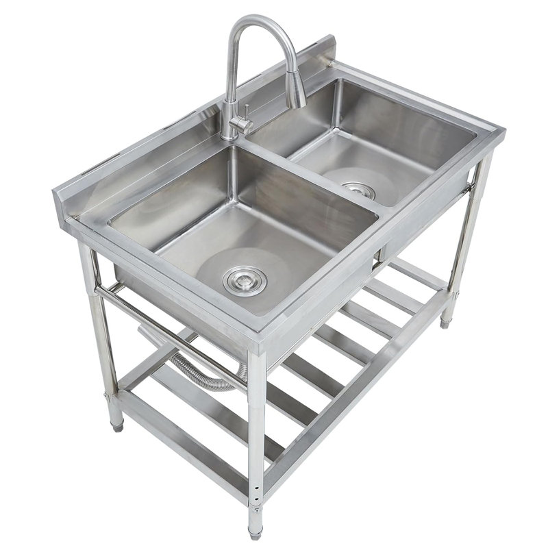 Stainless Steel Dual Bowls Kitchen Sink with Pull-Out Faucet