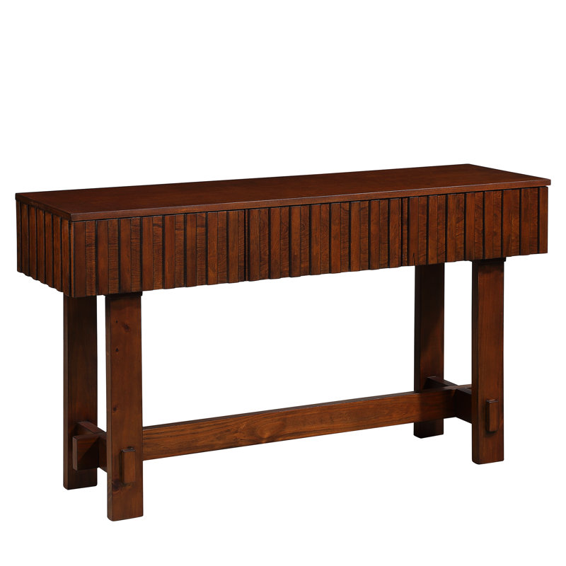 Mid Century Entryway Table With Solid Wood Legs And Console. 52 Inch, Fluted, Cherry For Foyer Console 3 Drawers. Legs,