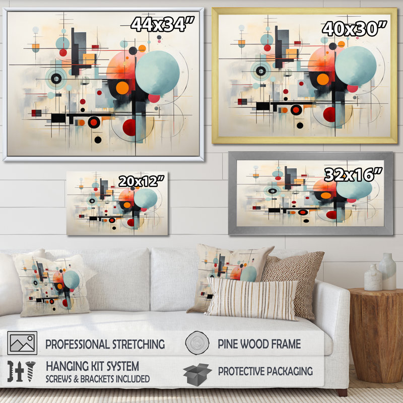 " Colourful Suprematism Geometric Metamorphosis ", 34" H x 44" W x 1.5" D, Gold Floater Framed