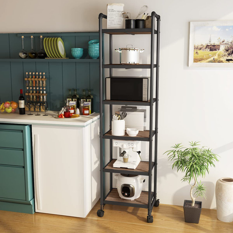 6 tablettes de rangement à 6 niveaux: chariot en métal mince avec roulettes | Multi-usage pour la cuisine, la salle de bain, le garage et la buanderie