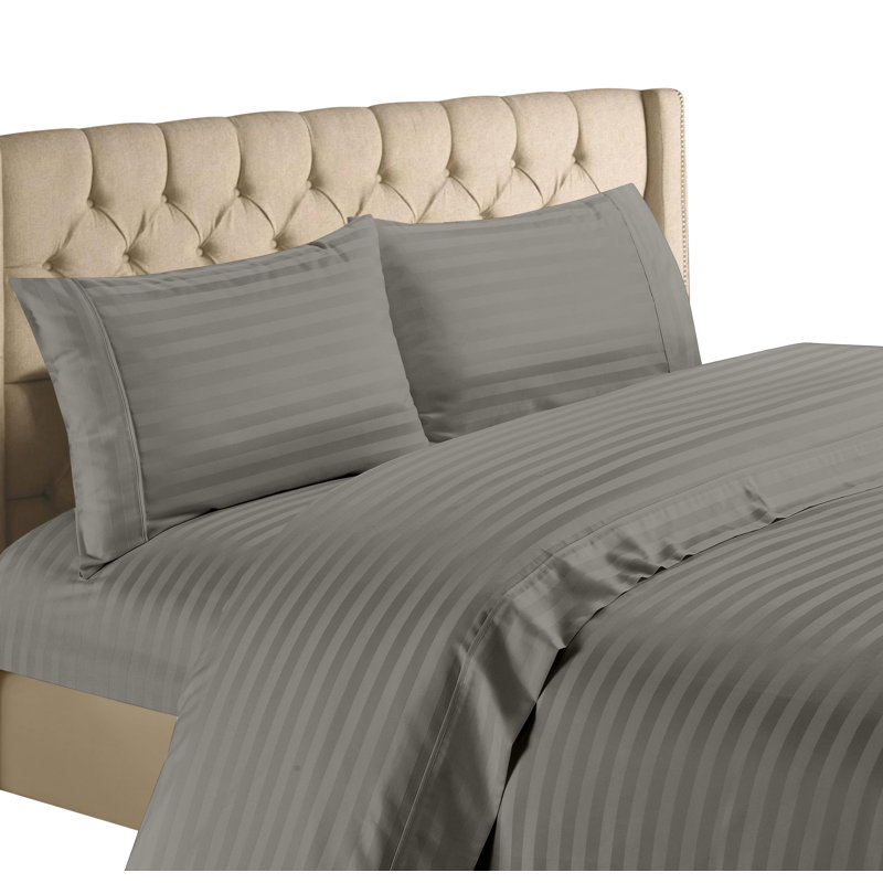 Ensemble de draps en mélange de coton 1200 fils Hampton, Gris, Ensemble de draps pour lit simple avec 1 taie d'or