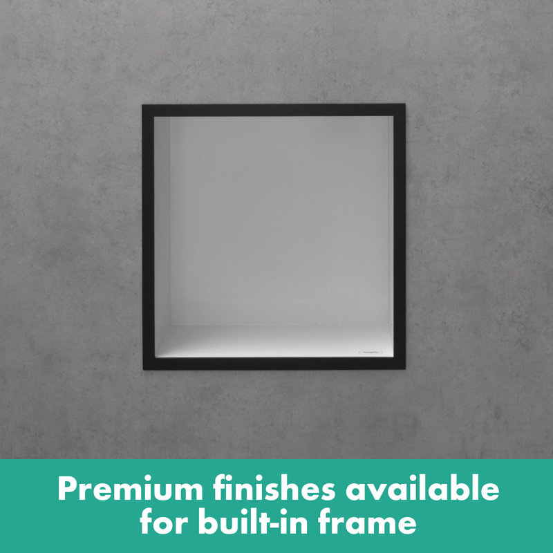 XtraStoris Individual Wall Niche Matte White with Design Frame 15.38" x 9.5" x 4", Matte Black