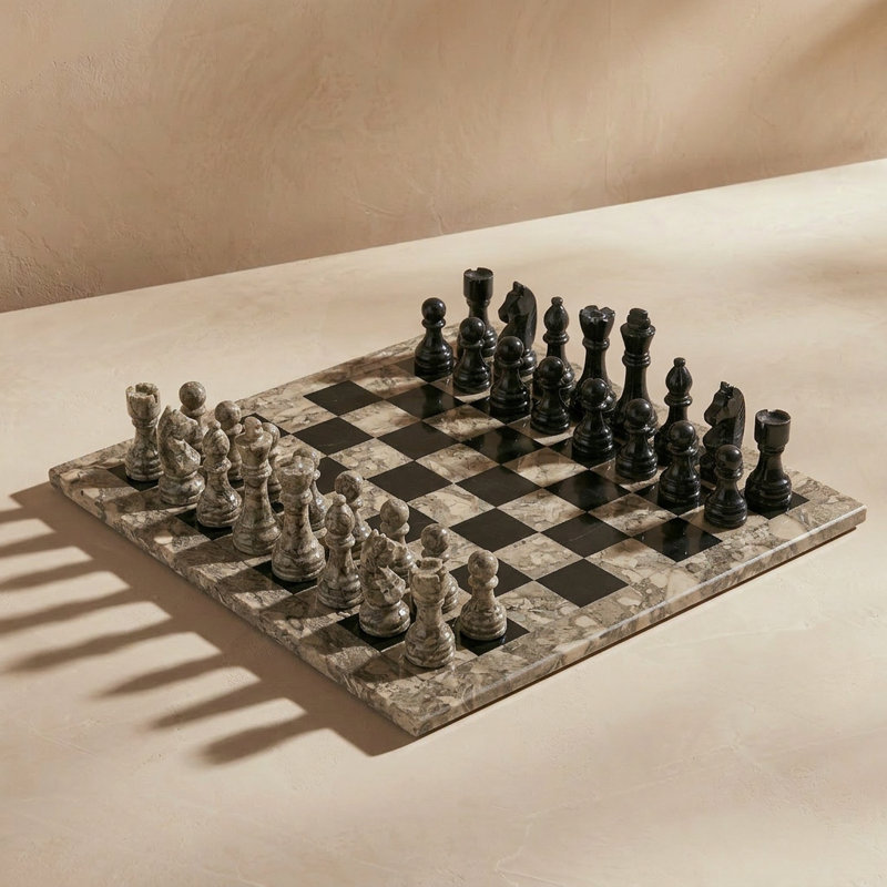 Taupev& Black Marble Chess Set, Taupe/Black