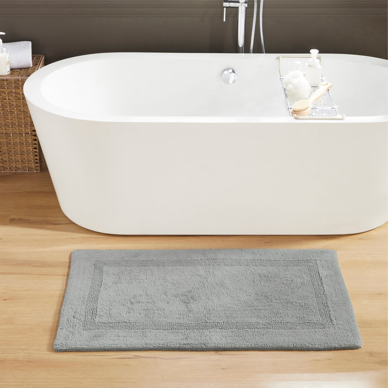 Rozanne Reversible Cotton Bath Rug, Silver, 24" x 40" Rectangle