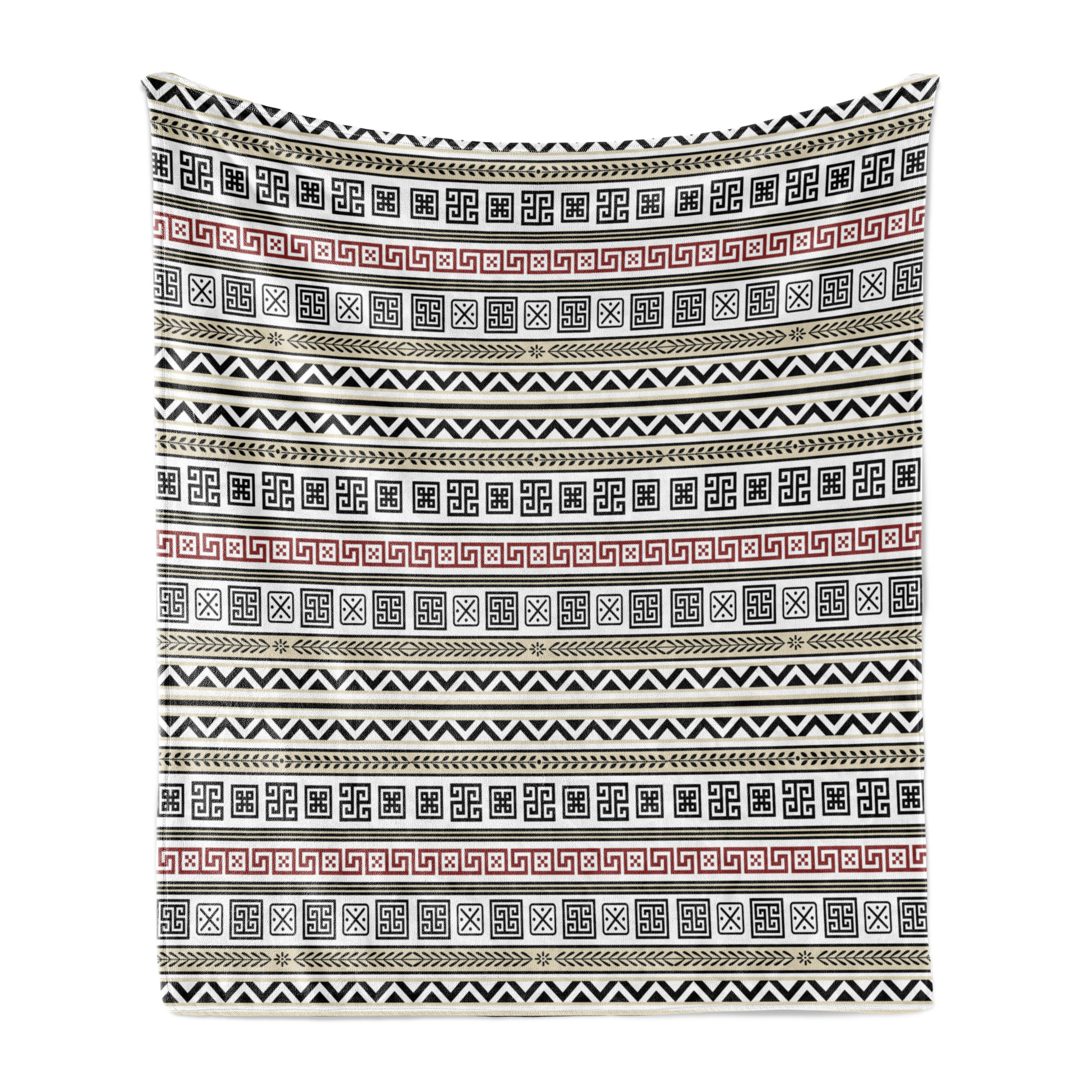 Image showcasing Ambesonne Ethnic Fleece Throw Blanket Geometric Pattern Cream Black ...