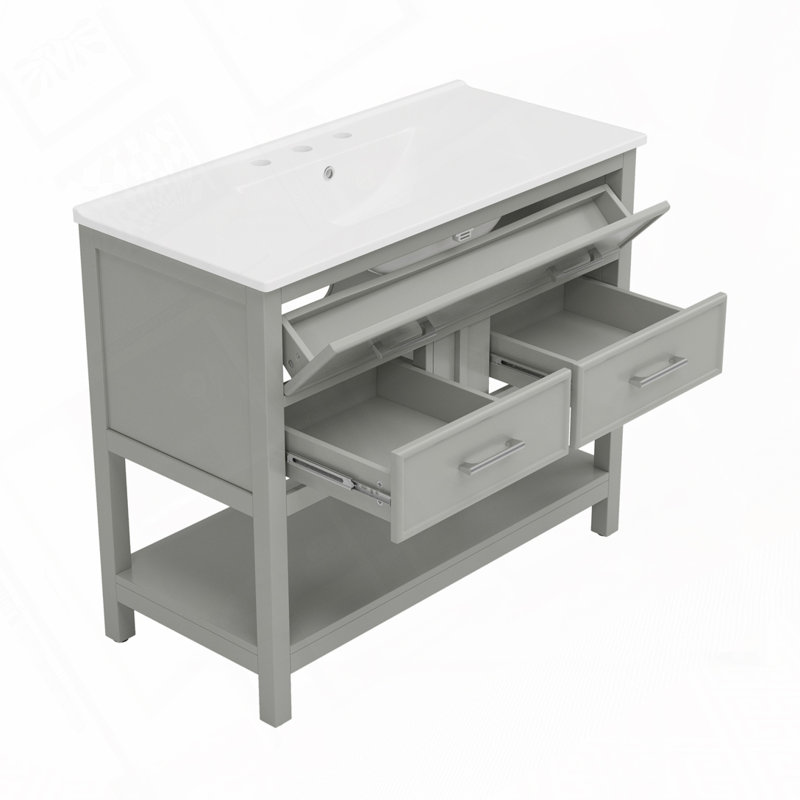Meuble-lavabo 36 po avec lavabo en céramique, Gris