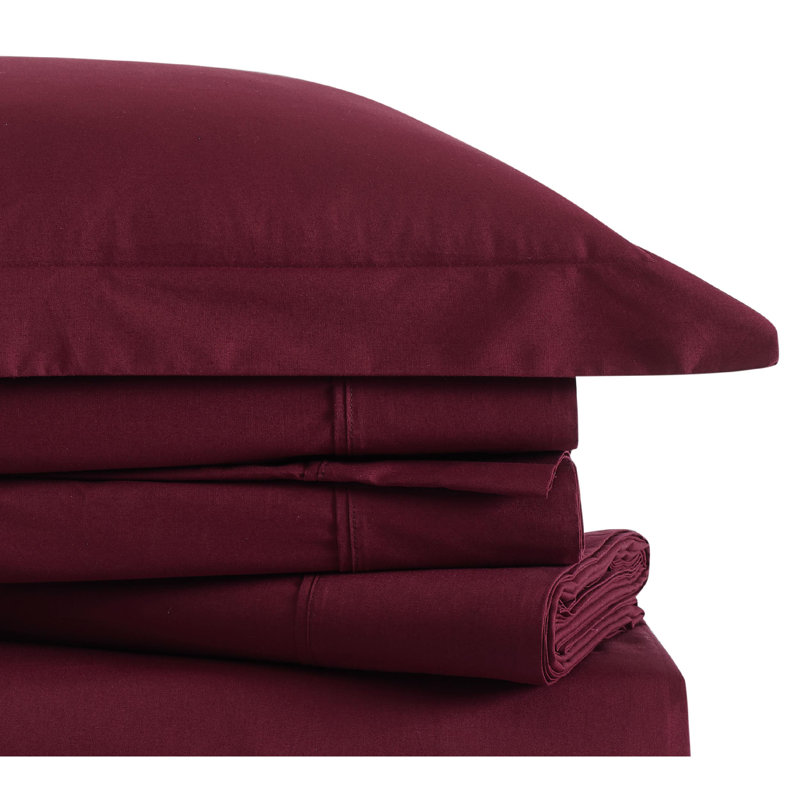100% Cotton Standard Sheet Set, Full Sheet Set with 2 Pillowcases, Burgundy