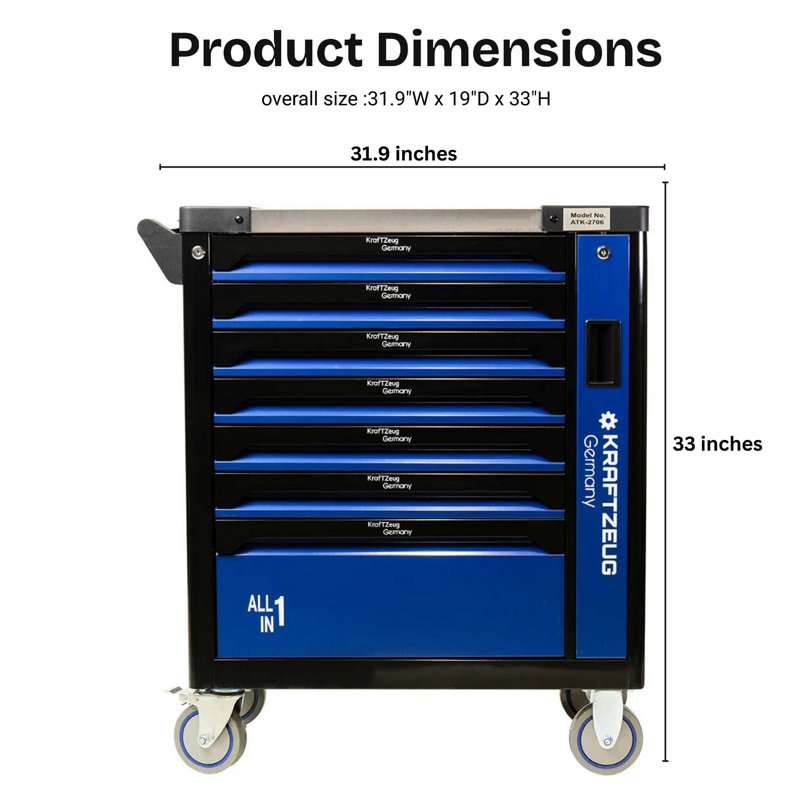 251-Piece Tool Cabinet 7-Drawer Tool Chest, Black/Blue