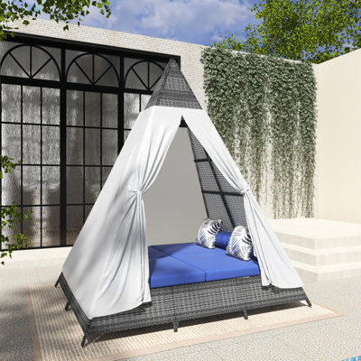 90.5" Wicker Outdoor Patio Daybed With Colorful Pillows,Cushions by Latitude Run
