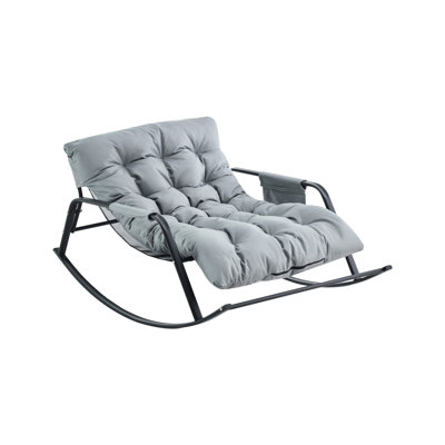 Reclining Boucle Rocking Glider With Thick Padded Cushion And Noise-Reducing Plastic For Nursery Decor Comfortable Grey Sling Mesh Seat Stain- Outdoor Seating