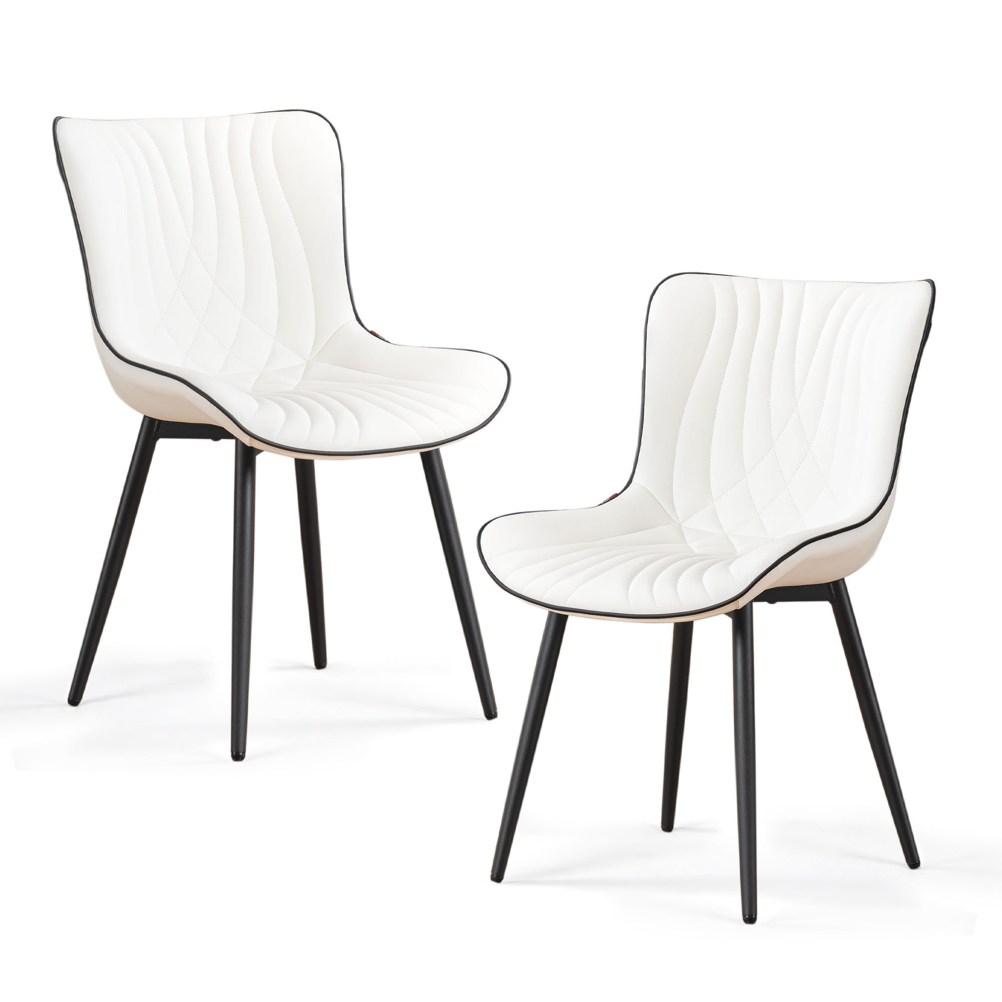 Contemporary Leather Dining Chairs with Dark Metal Legs