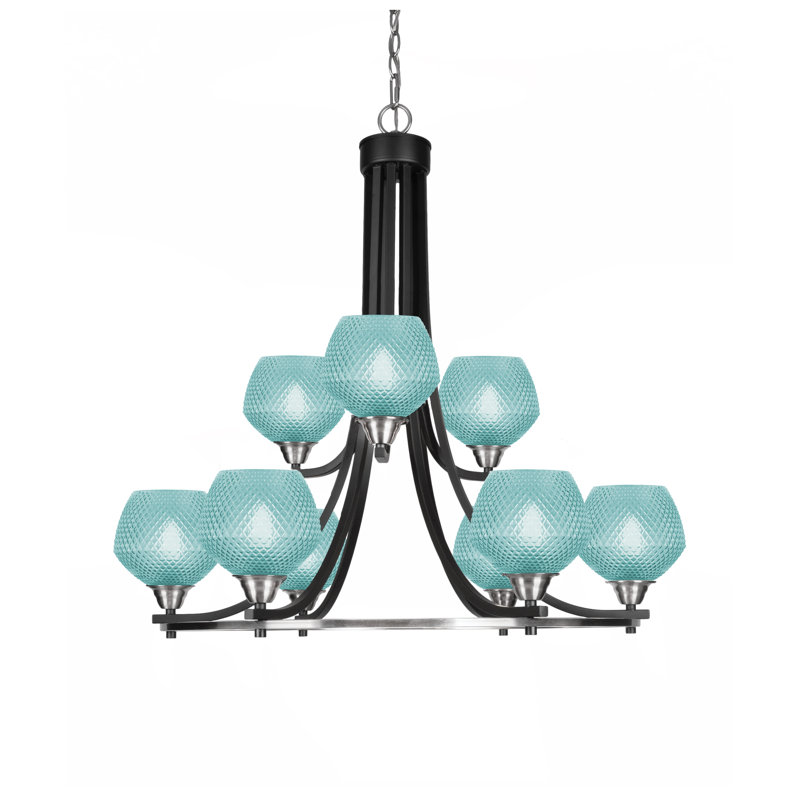 Lustre 9 lumières Allexus noir mat et nickel brossé 6 "turquoise, Noir mat/nickel brossé, Sarcelle
