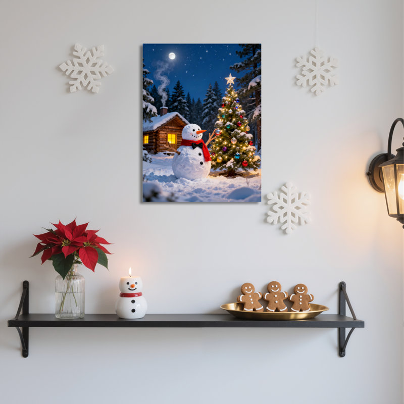 «Snowman Night», art mural sur toile, H 30 po x l 20 po