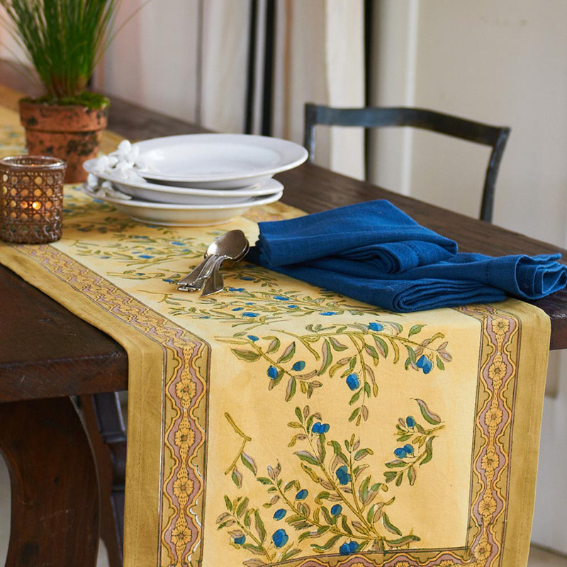 Dyess Table Runner, 90" W x 16" D, Gold-Blue