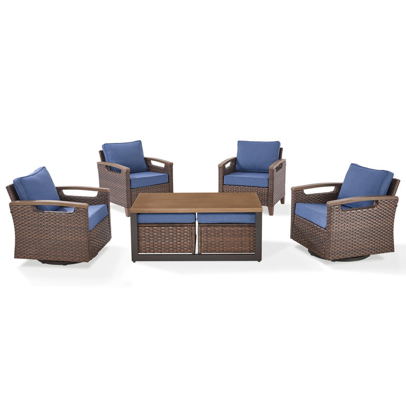 Arundel 7-Pieces Outdoor Patio Wicker Furniture Conversation Set With Coffee Table, Blue