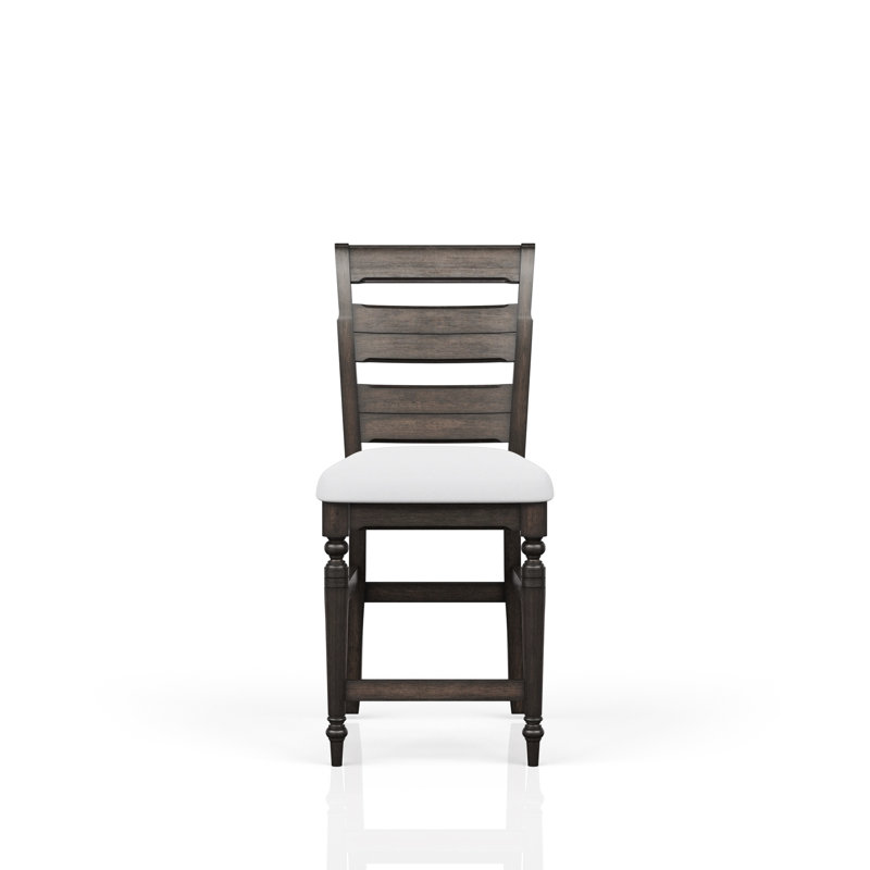 Tabouret de comptoir au fini chocolat foncé avec dossier en échelle rembourré confortable pour un siège de plaisir et élégant