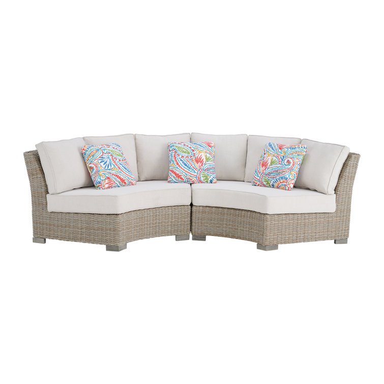 Latitude Run® Eyne Curved Loveseat - Tan and Olefin White Cream - 3 Multi Colour Pillows
