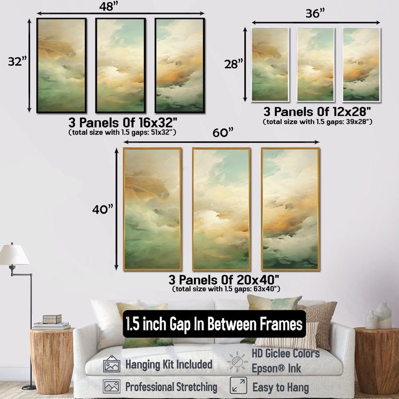 Ensemble de salon mural Elegant Sky Whispers II, Cadre flottant noir, H 40 po x l 60 po x P 1 po
