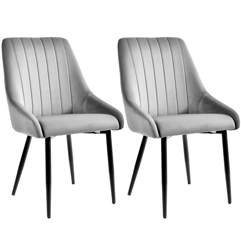 48cm H Tufted Velvet Upholstered Side Chair, Grey