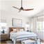 52" Modern Smart Ceiling Fan - Matte Black & Wood Grain, with Dimmable 3-Colour LED Light (Memory Feature), Remote Control, Quiet Reversible DC Motor