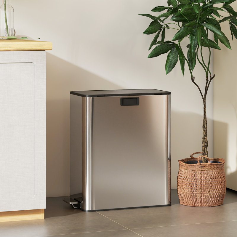 Stainless Steel, Plastic Step On, Butterfly Multi-Compartment Rubbish & Recycling Bin - 56L