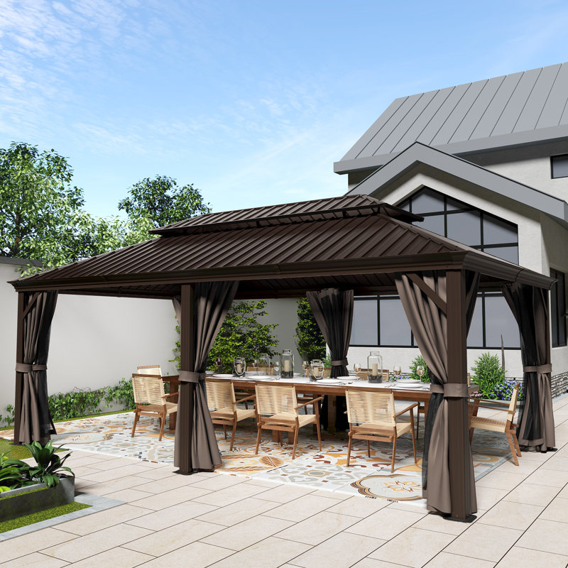 Aluminum Patio Gazebo, Black, Brown, 19' W x 10' D