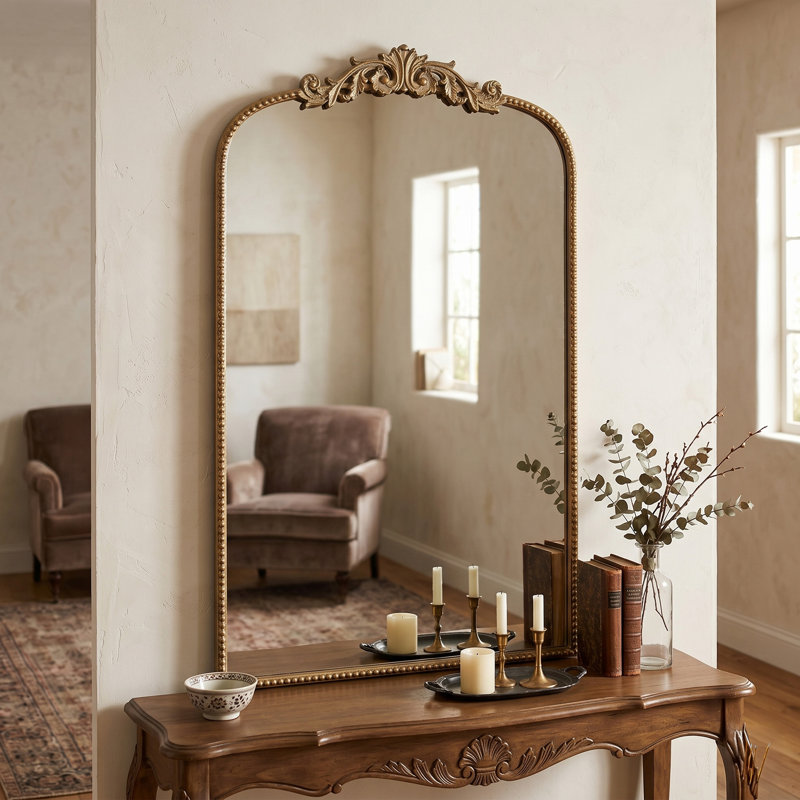 Miroir mural classique avec cadre d'inspiration baroque, Doré, 41,7 po x 24 po