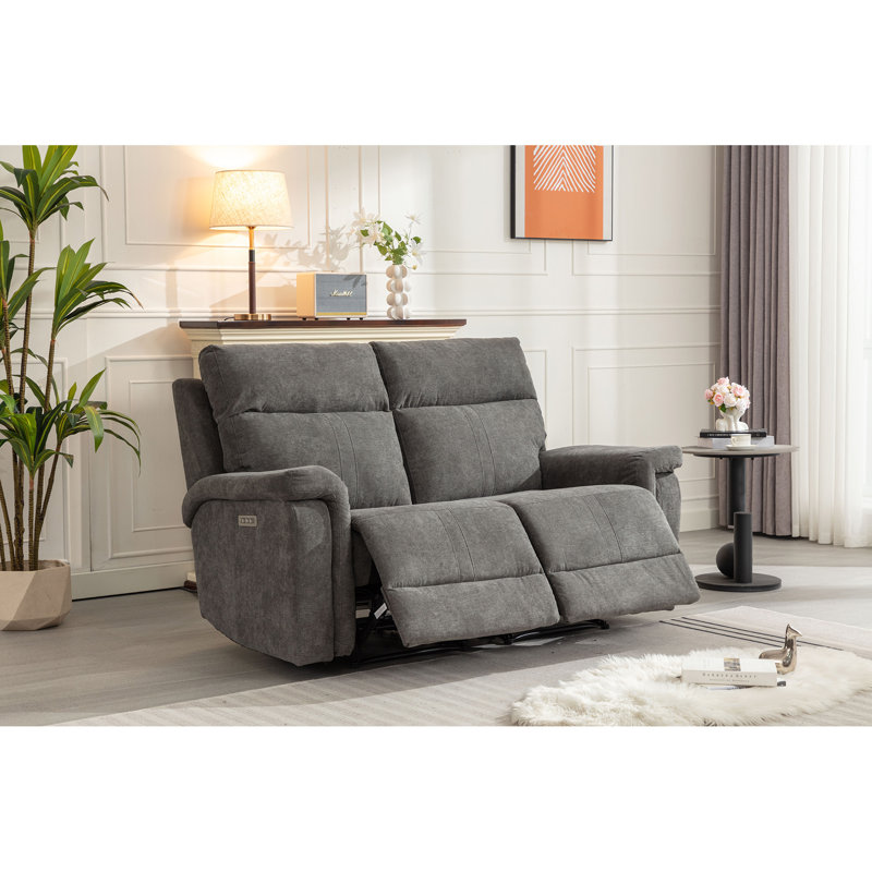 64.6" Upholstered Modern Power Reclining Loveseat Sofa With Adjustable Lumbar Support & Headrest, Gray Polyester Blend