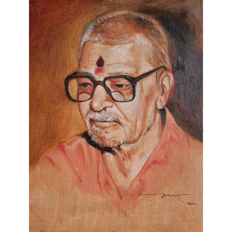 "Swami Vardanandbharti", peinture à l'huile sur toile par Malhar Ambulgekar