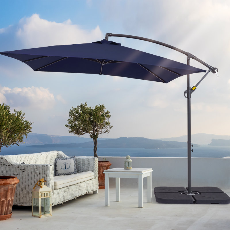 Parasol en porte-à-faux carré avec base 8,2 x 8,2 po Lynch, Bleu marine