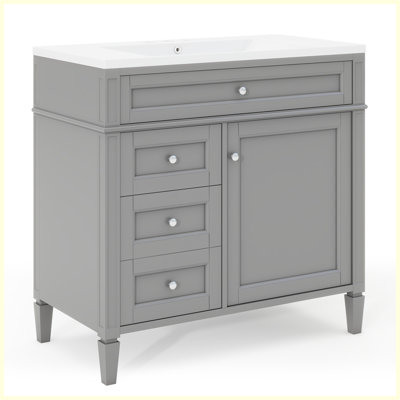 Meuble-lavabo avec lavabo intégré, meuble de rangement moderne pour salle de bain avec 2 tiroirs