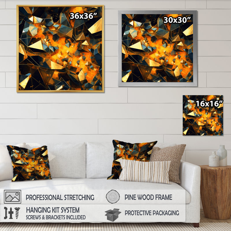 Gold Cubist Visions I - Cubisme, impressions sur toile, Toile tendue, H 30 po x l 30 po x P 1 po