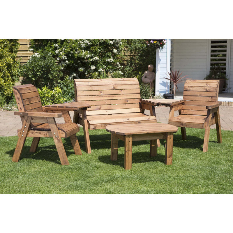 Bulkley Hand Made 4 Seater Chunky Rustic Wooden Garden Furniture Multi Set