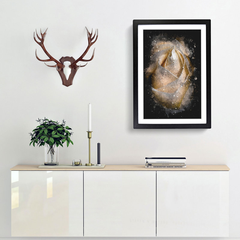 A Peach Yellow Rose - Picture Frame Graphic Art Print, 63cm H x 45cm W x 2cm D, Black Framed