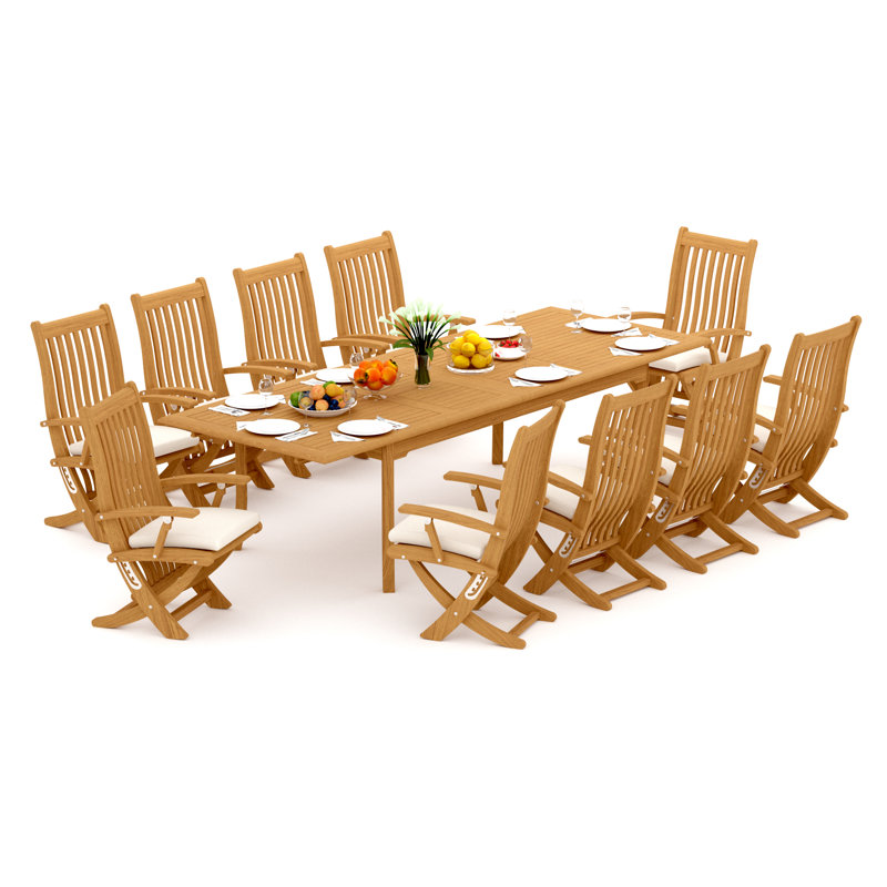 8 Seats 9 Pcs Grade-A Teak Wood Dining Set: 118" Double Extension Rectangle Table And 8 Warwick Reclining Arm Chairs #11Wa2408