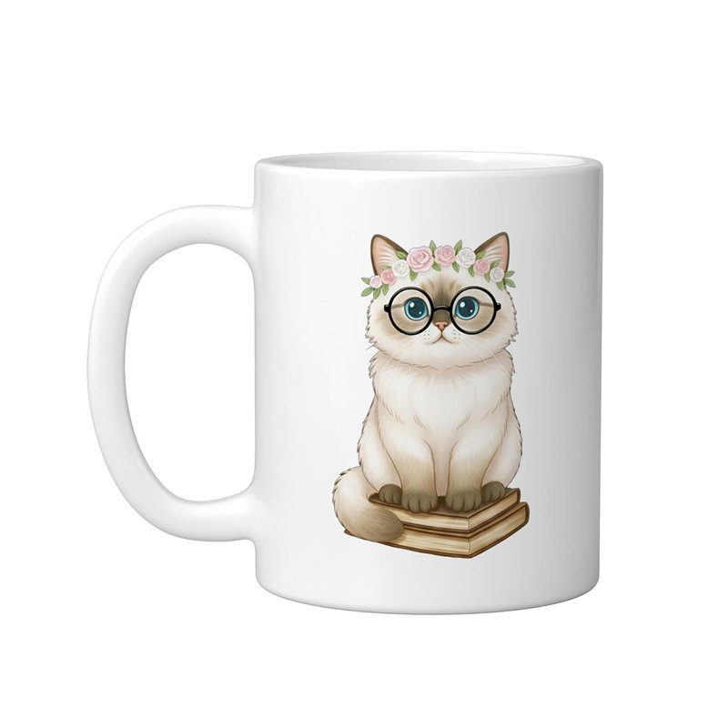 Cute Siamese Cat Ceramic Mug, White, 11oz