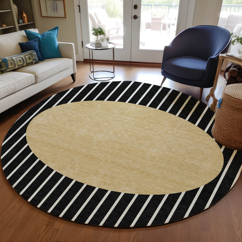 Ember Black Washable Indoor-Outdoor Rug - , 8' x 8'