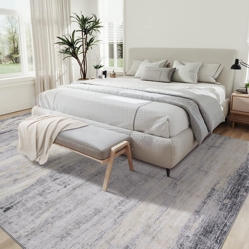 Modern Abstract Area Rug – Washable,  Soft, Low Pile, Non-Slip, Mark Resistant, Distressed Carpet –  for Living Room, Bedroom, Office,