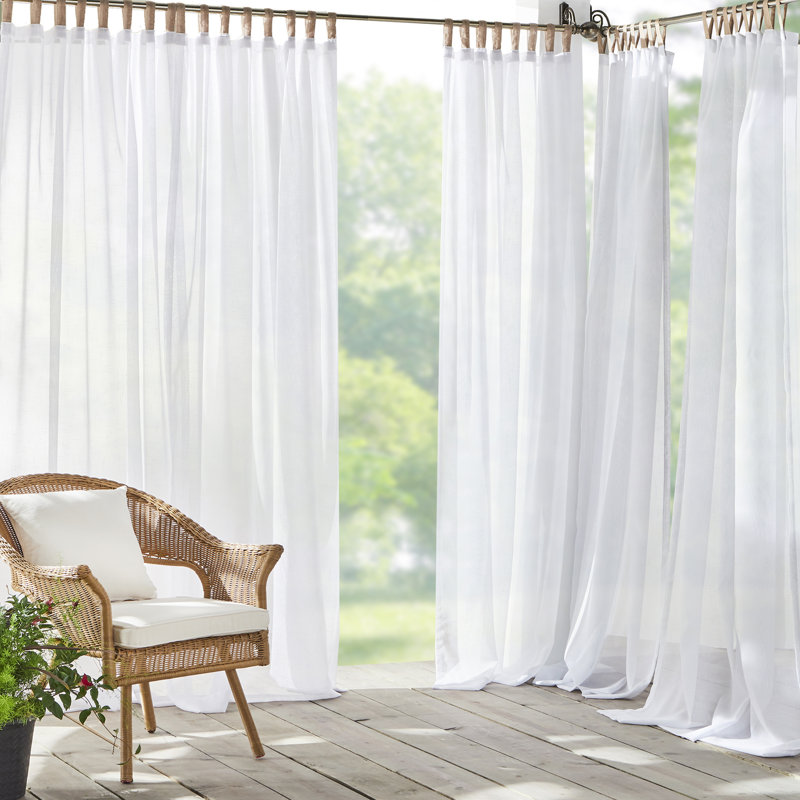Janig Solid Sheer Tab Top Single Indoor/Outdoor Curtain Panel, 52"W x 84"L, White
