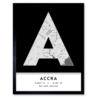 Accra City Map Accra Black & White - Single Picture Frame Typography