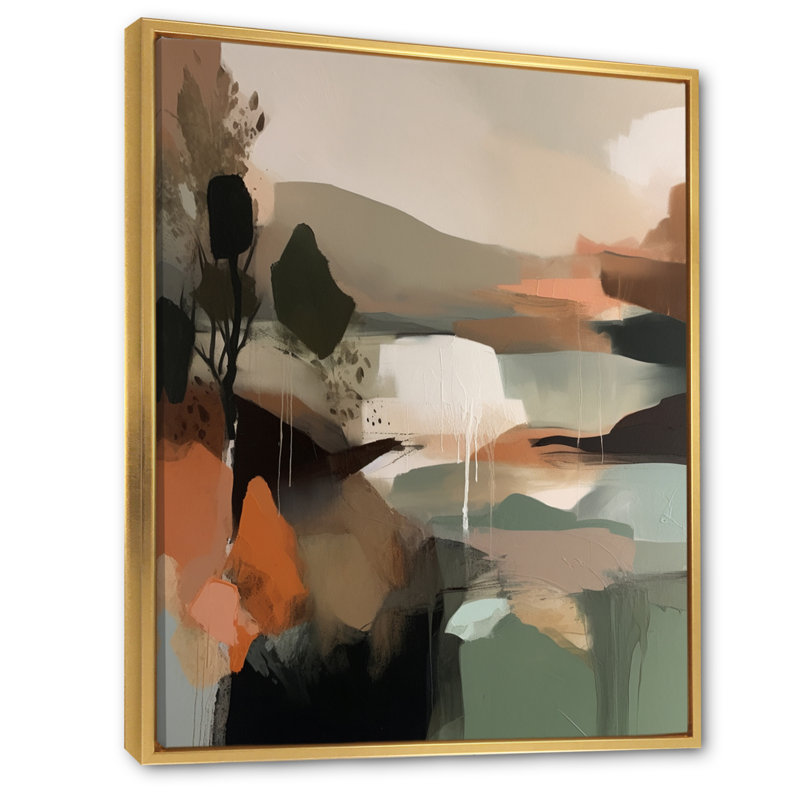 Vert et beige - Transcendant la réalité I - impression, H 32 po x l 16 po x P 1 po, Cadre flottant doré