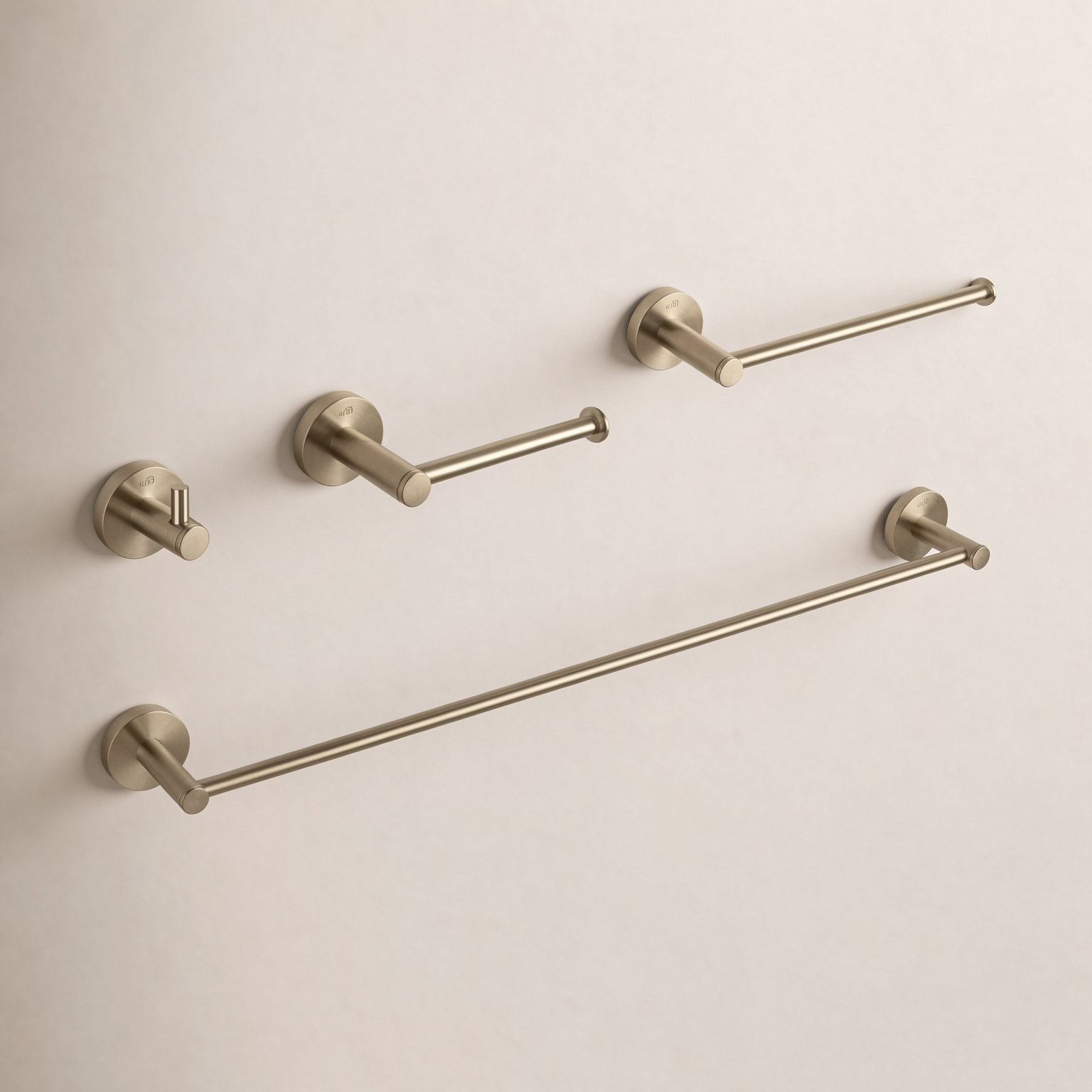 Circular 4-Piece Bathroom Hardware Set, Brush Gold