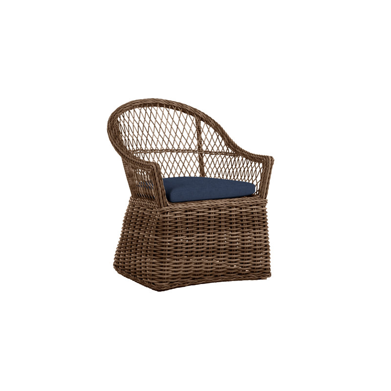 Fauteuil d'extérieur en résine tressée Soho N-Dura, Lin indigo, Pas de soudure, Raphia