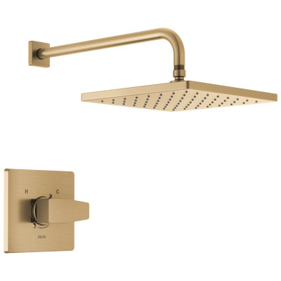 Modern 14 Series Square Rain Shower Faucet Set, Brushed Gold Shower Head and Handle Set, Valve Trim Kit, Champagne Bronze (Valve Not Included)