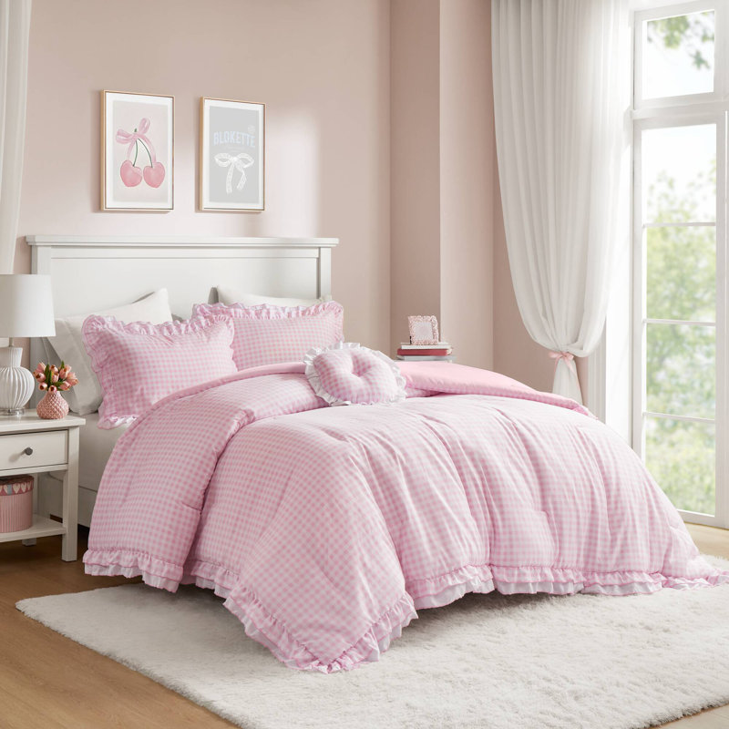 Rowena Pink Printed 4-Piece Full/Queen Comforter Set, Full Comforter + 3 Additional Pieces, Pink