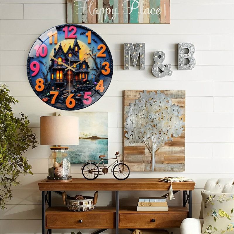 Horloge d'Halloween - Horloge murale moderne en verre 12 po