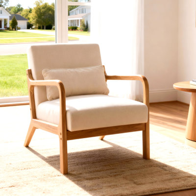 Fauteuil Mid-Century moderne, fauteuil d'appoint avec structure en bois massif et coussin lombaire amovible