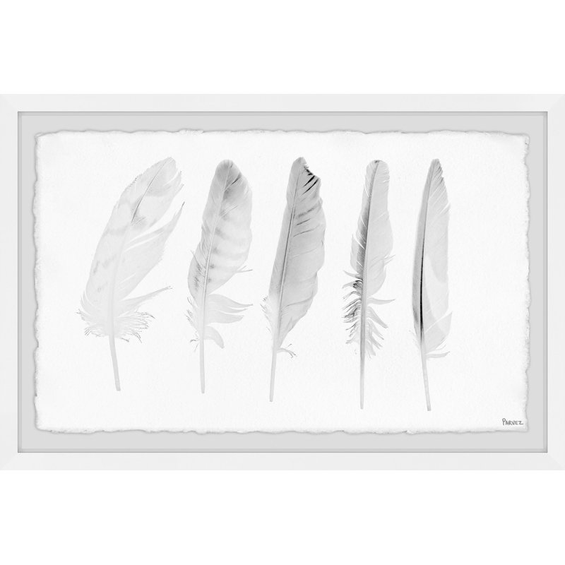 «Cinq plumes blanches II» par Adinel, reproduction de photo encadrée, H 30 po x l 45 po x P 1,5 po